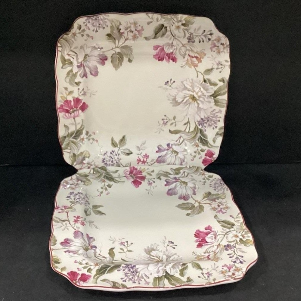 222 FIFTH Gisela 2 Square Dinner Plates All Over Pattern Floral * - Picture 9 of 13
